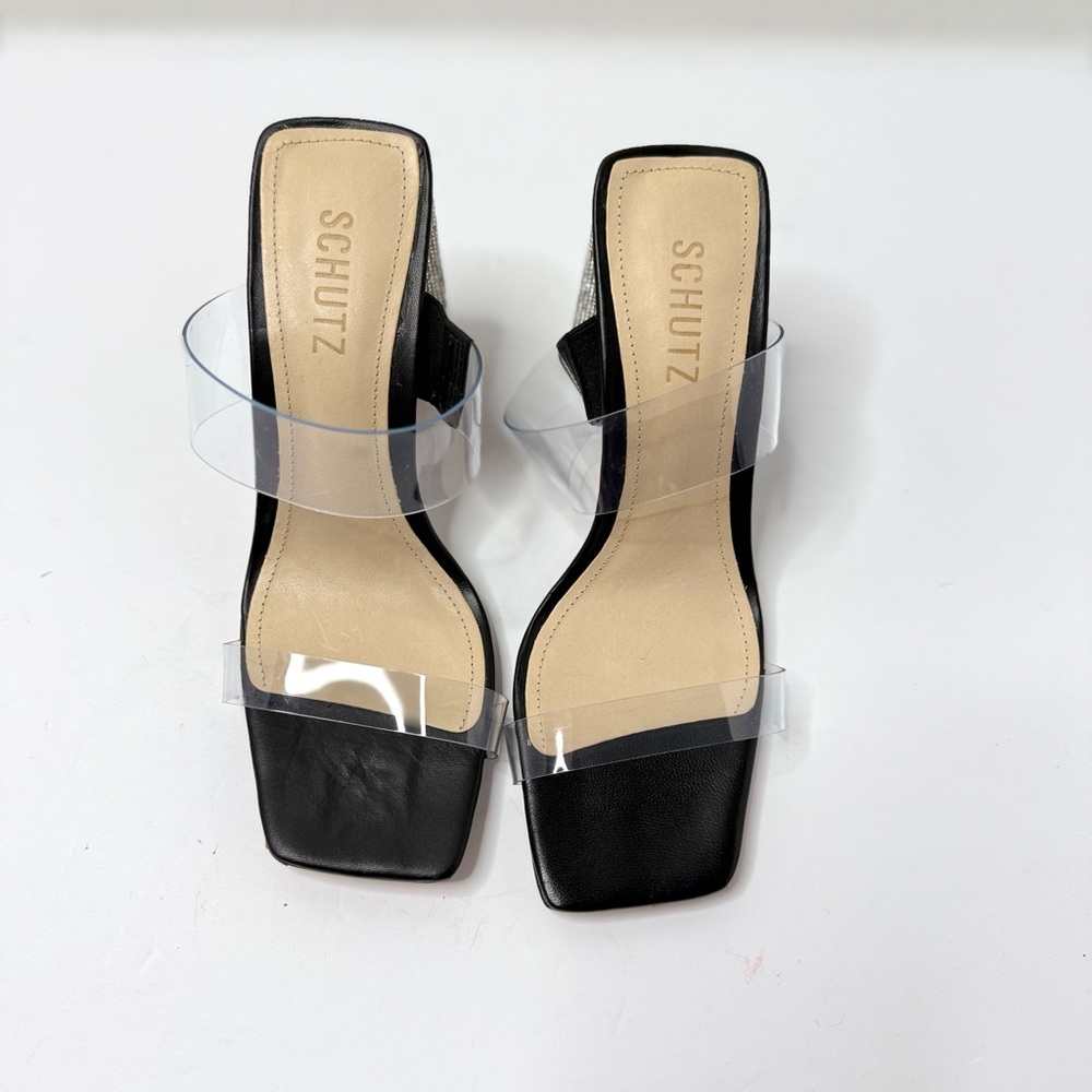 SCHUTZ ARIELLEN Black Heels with Transparent Straps Size 7 NWT